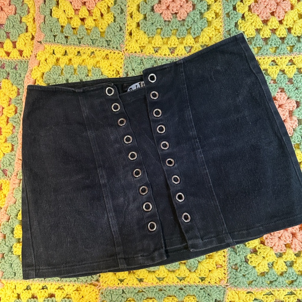 Lip Service Black Mini Pencil Skirt with Silver Accents